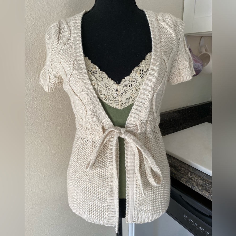 Y2k Aeropostale babydoll tie waist short sleeve cardigan sweater - Picture 6 of 13